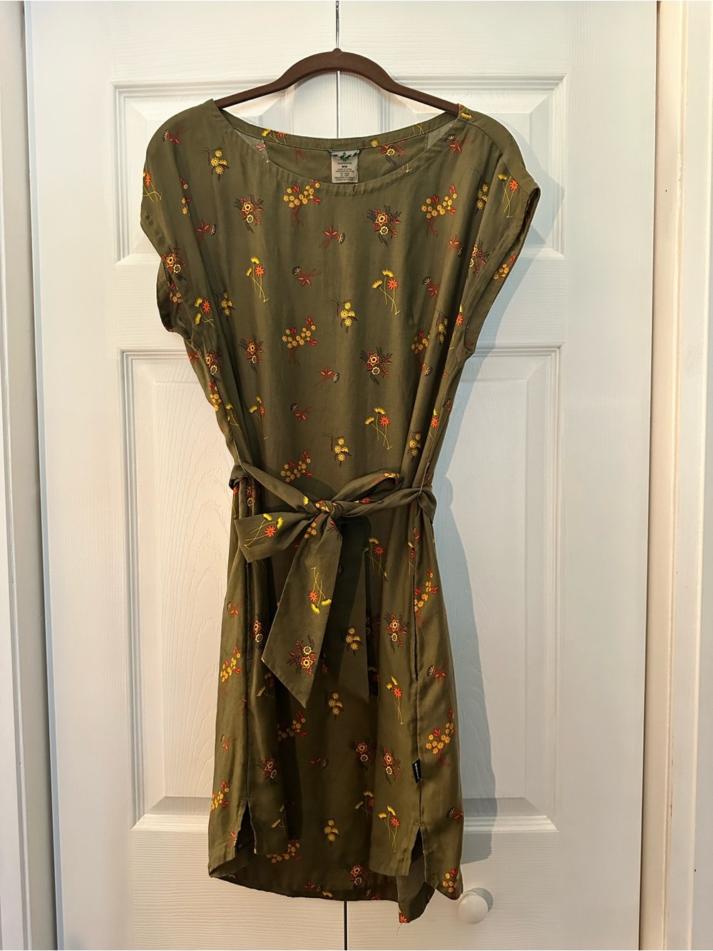 Olive Floral Belted Mini Dress